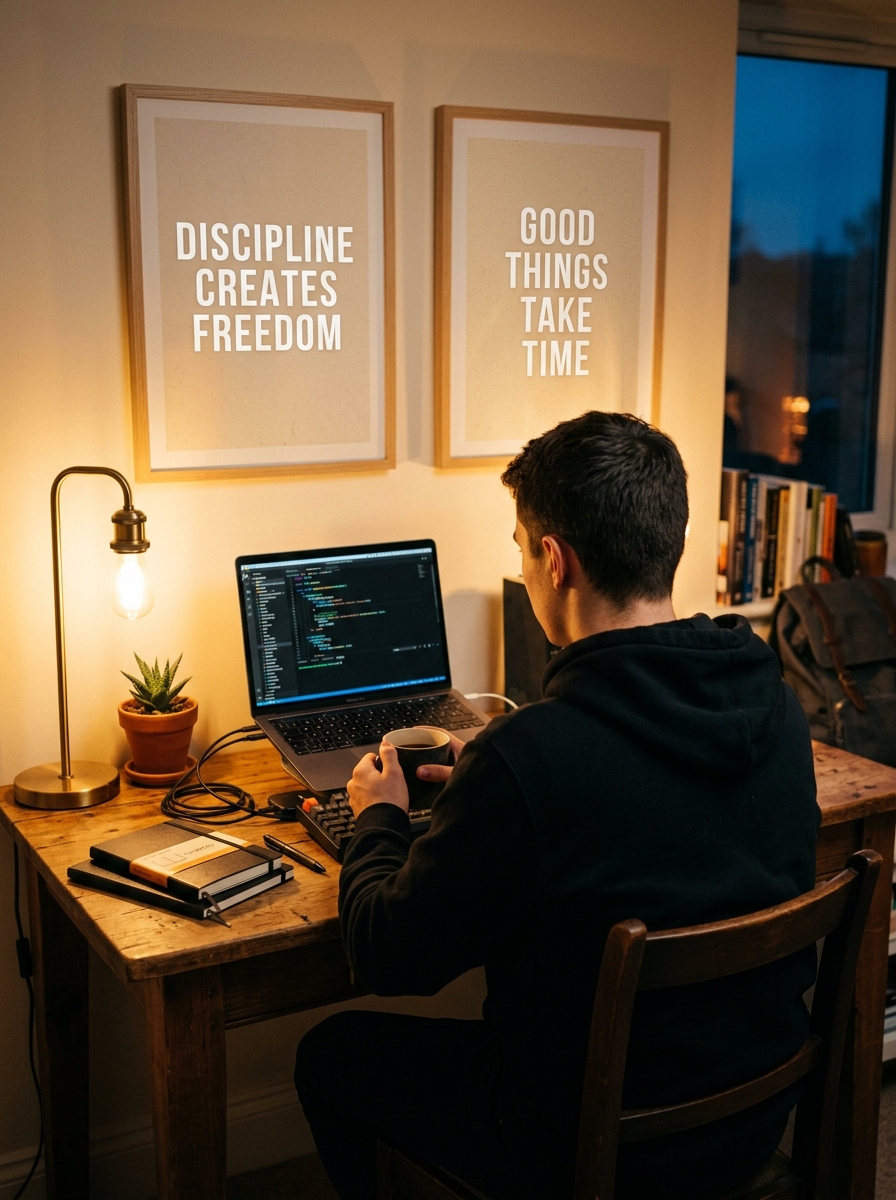 Kunal Kumar sitting at his coding workspace in his dark hoodie