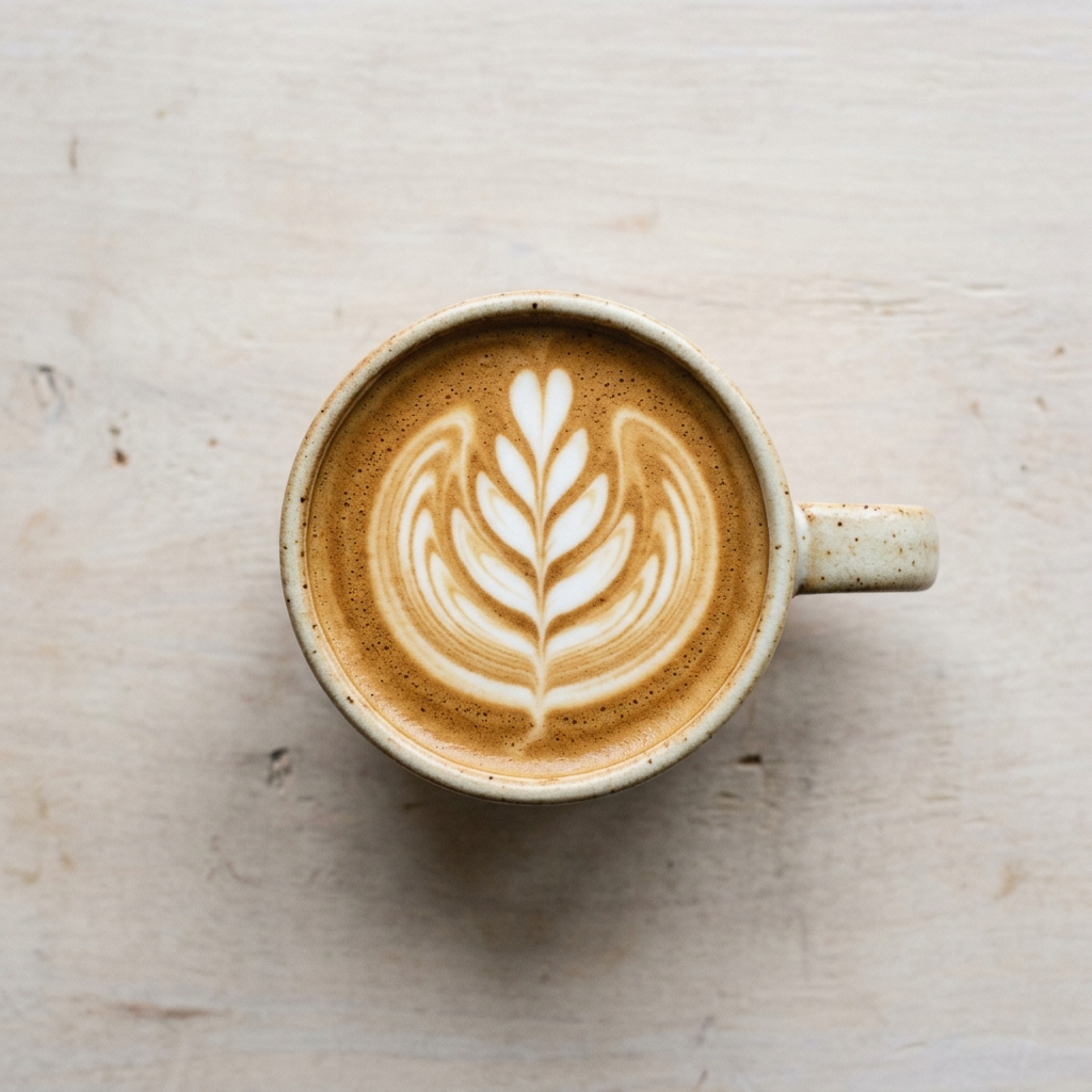 Artisan coffee cup with rosetta latte art
