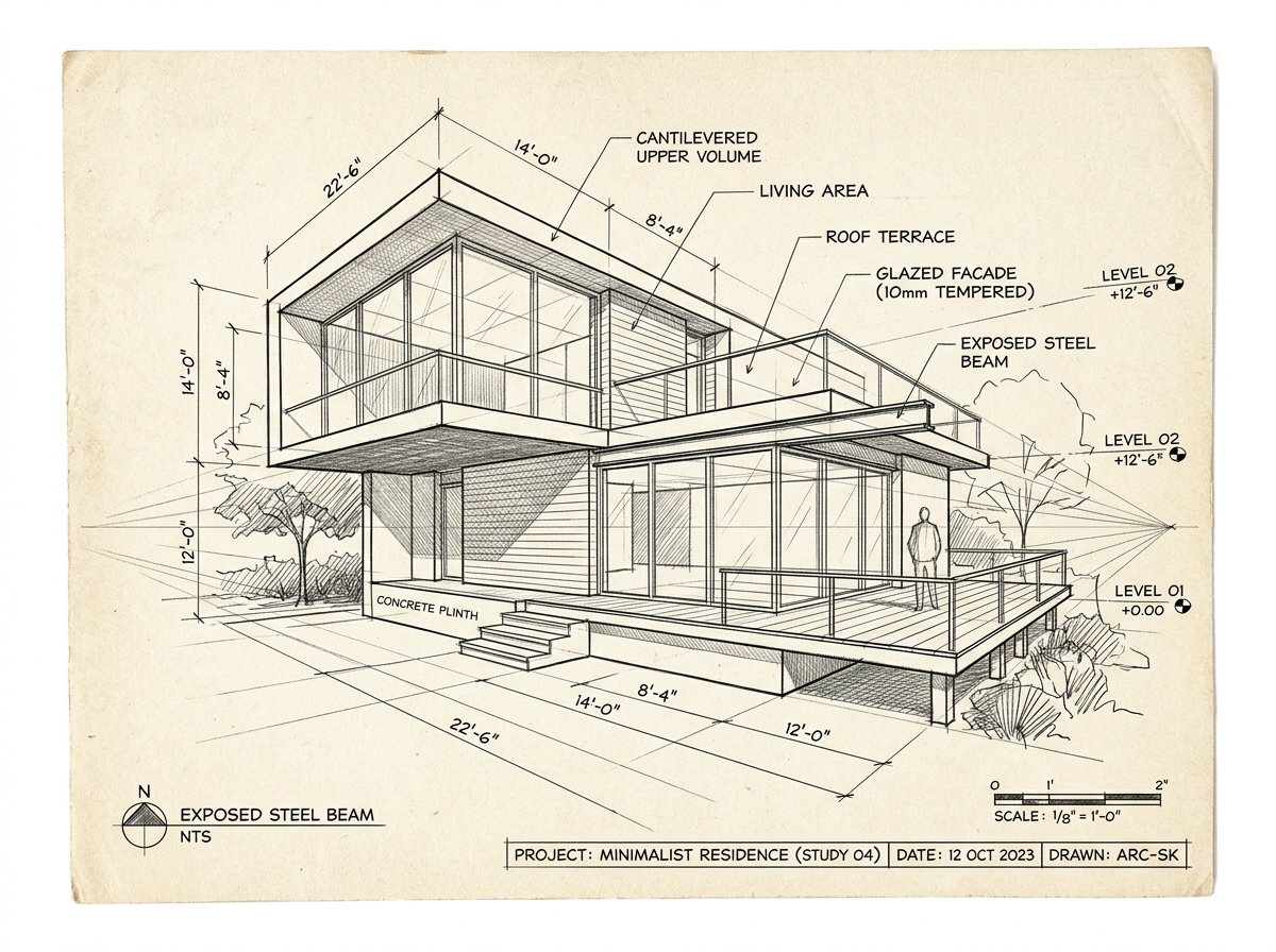 Architectural study wireframe sketch